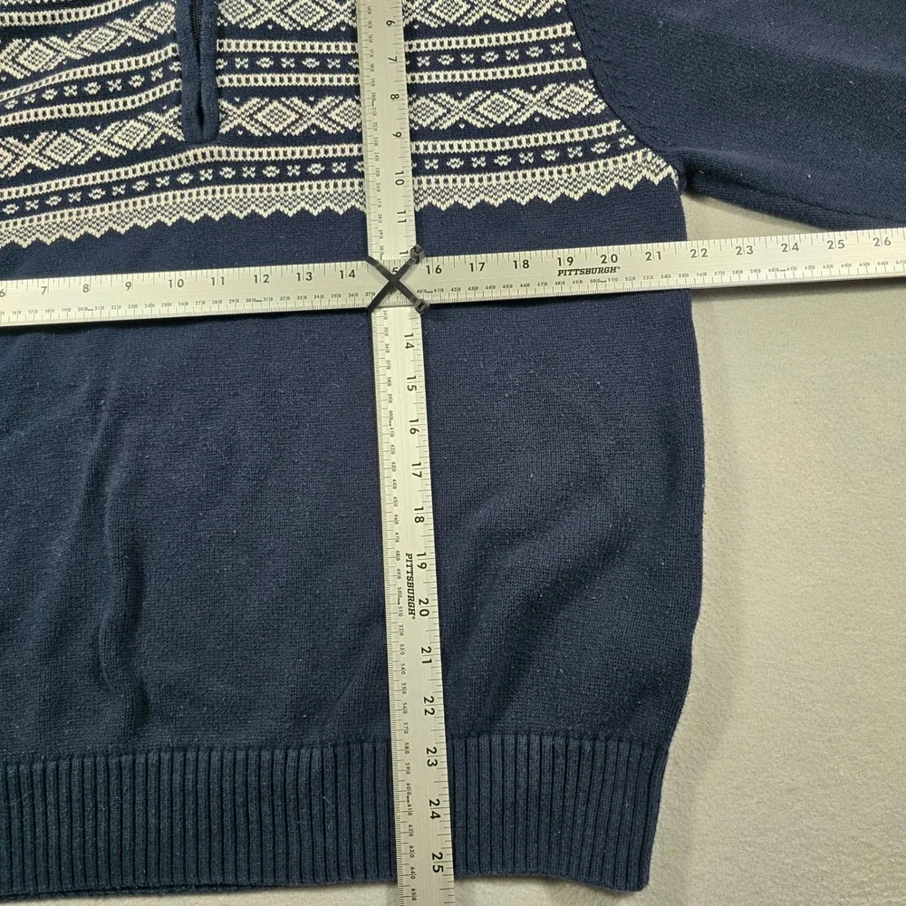 Weatherproof Mens Large Navy Blue Sweater Quarter Zip Fair Isle Cotton Pullover